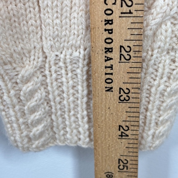 VTG 90s Wool Fisherman Sweater Men XL 1/4 Zip Ivory Cable Knit Preppy Cottage - Picture 8 of 9